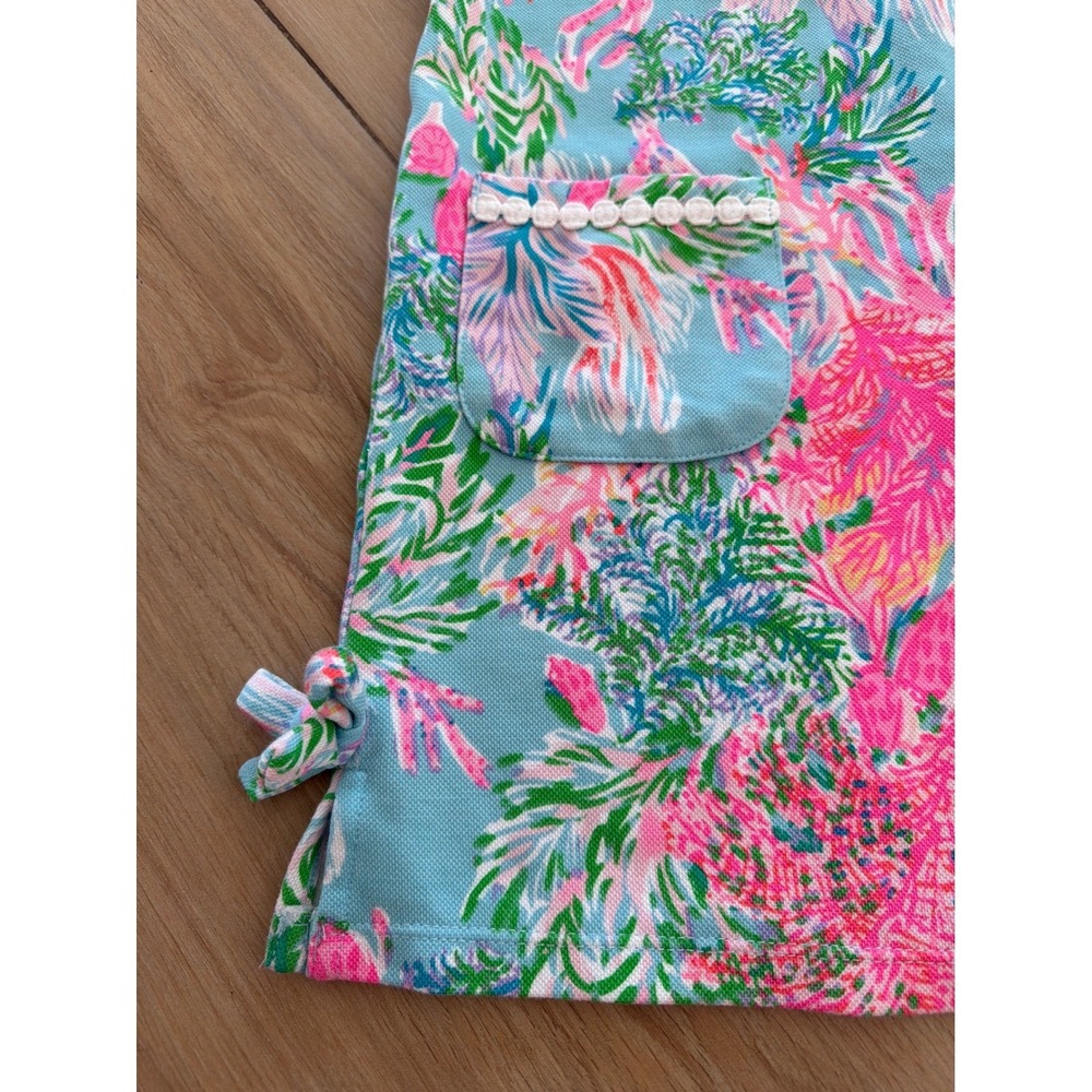 Lilly Pulitzer Girls XL 12-14 Shift Dress Blue Pink Coral Reef Shell Trim Pique - Picture 3 of 7
